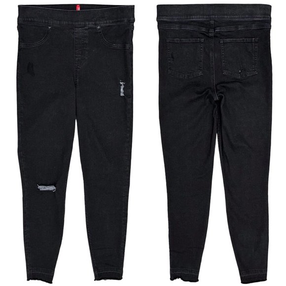 Spanx High Rise Distressed Ankle Skinny Jeans in Vintage Black Denim Size M - Picture 3 of 16
